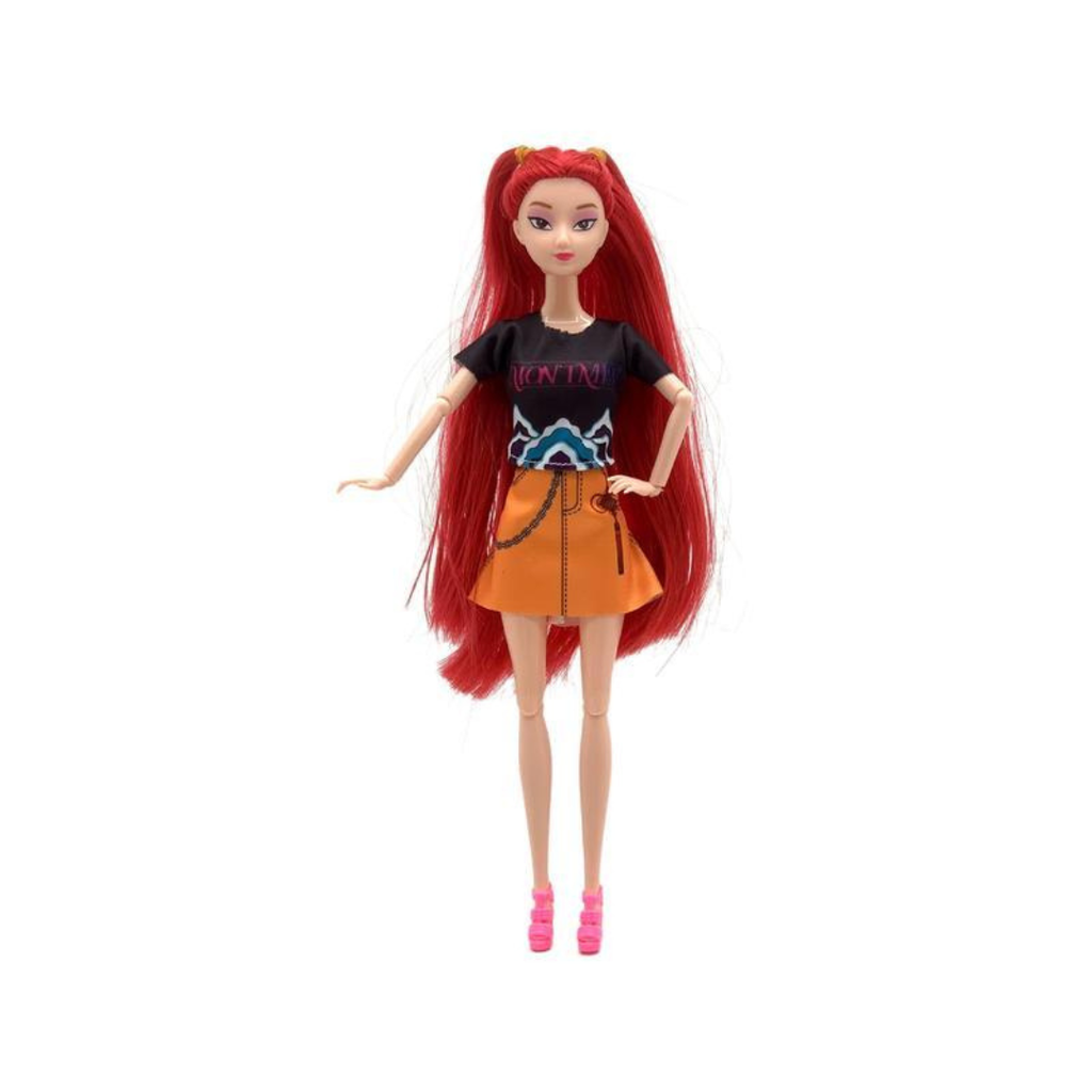 Three fashion dolls with colourful outfits and accessories in a purple display box