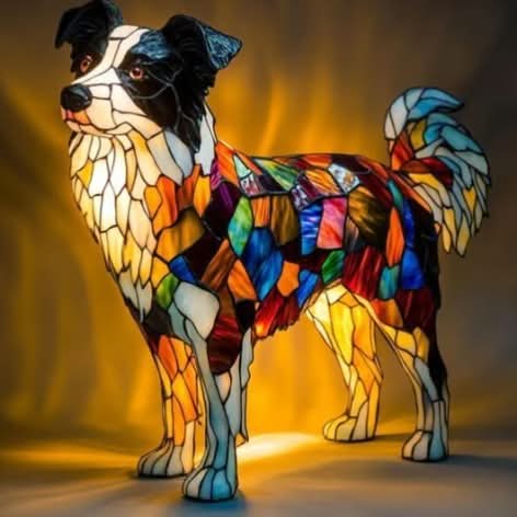 Dog-shaped mosaic style night light with warm illumination