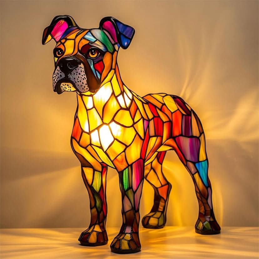 Dog-shaped mosaic style night light with warm illumination