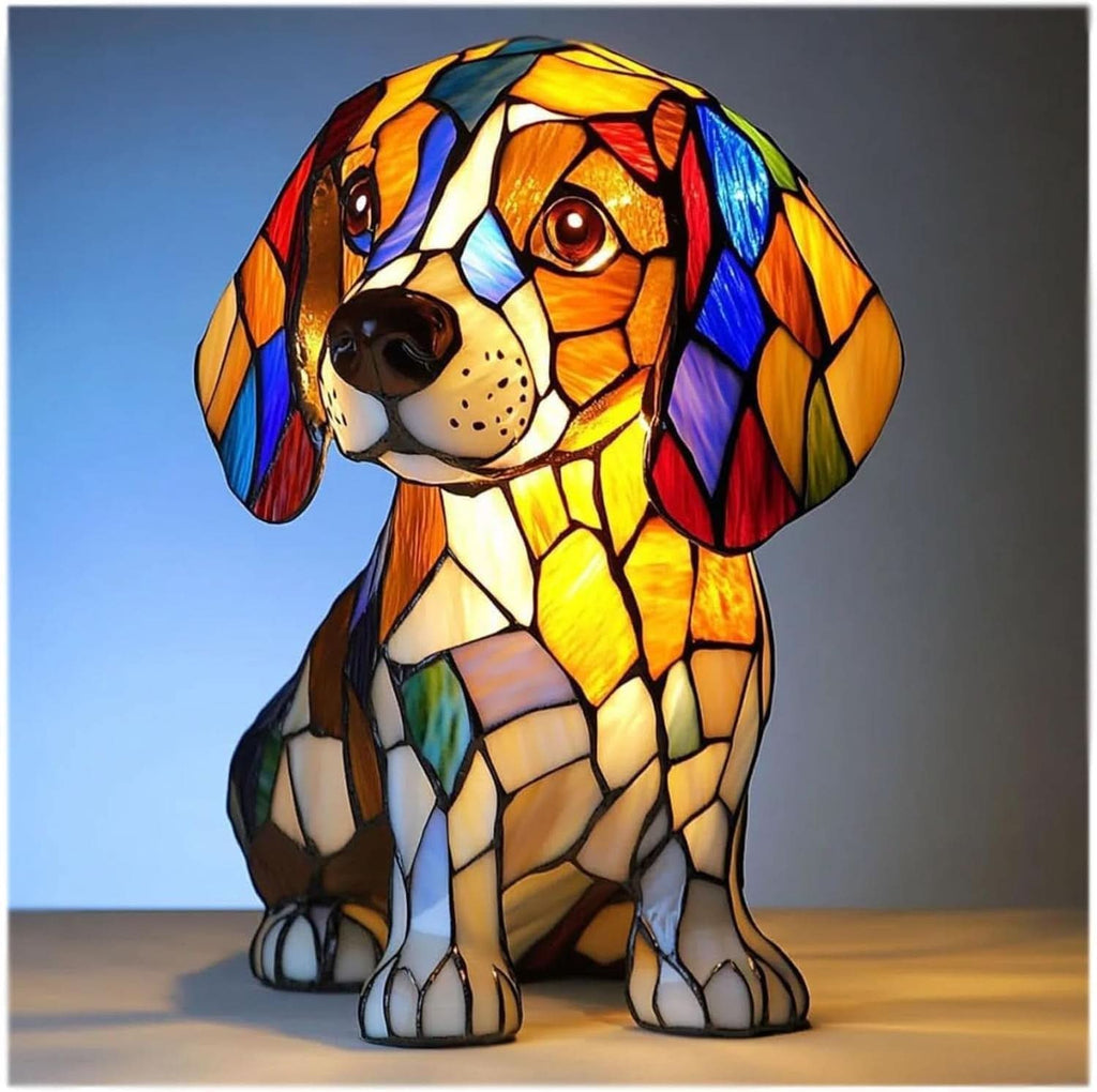 Dog-shaped mosaic style night light with warm illumination
