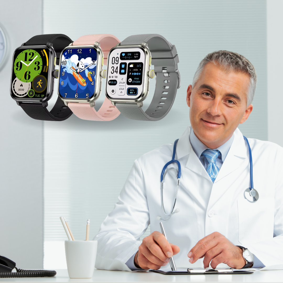 Digital smartwatch with fitness display and perforated wrist strap