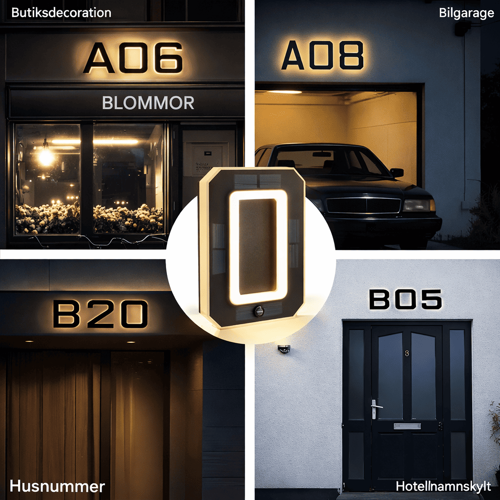 Black solar-powered illuminated house letter lamp with warm white outline