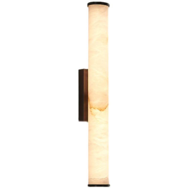 Cylindrical LED marble-patterned wall sconce with metal end caps