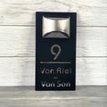 Personalised rectangular house number plaque with raised address lettering and curved upper panel