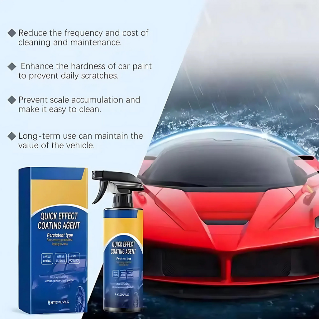Blue and yellow car coating spray bottle with product box