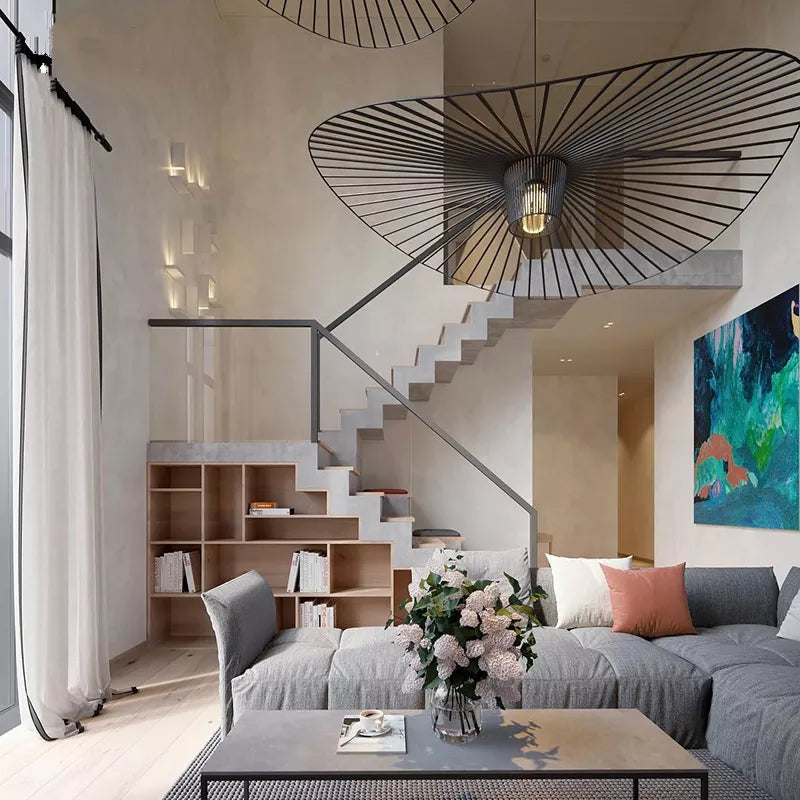 Modern suspended pendant ceiling light with open radial shade