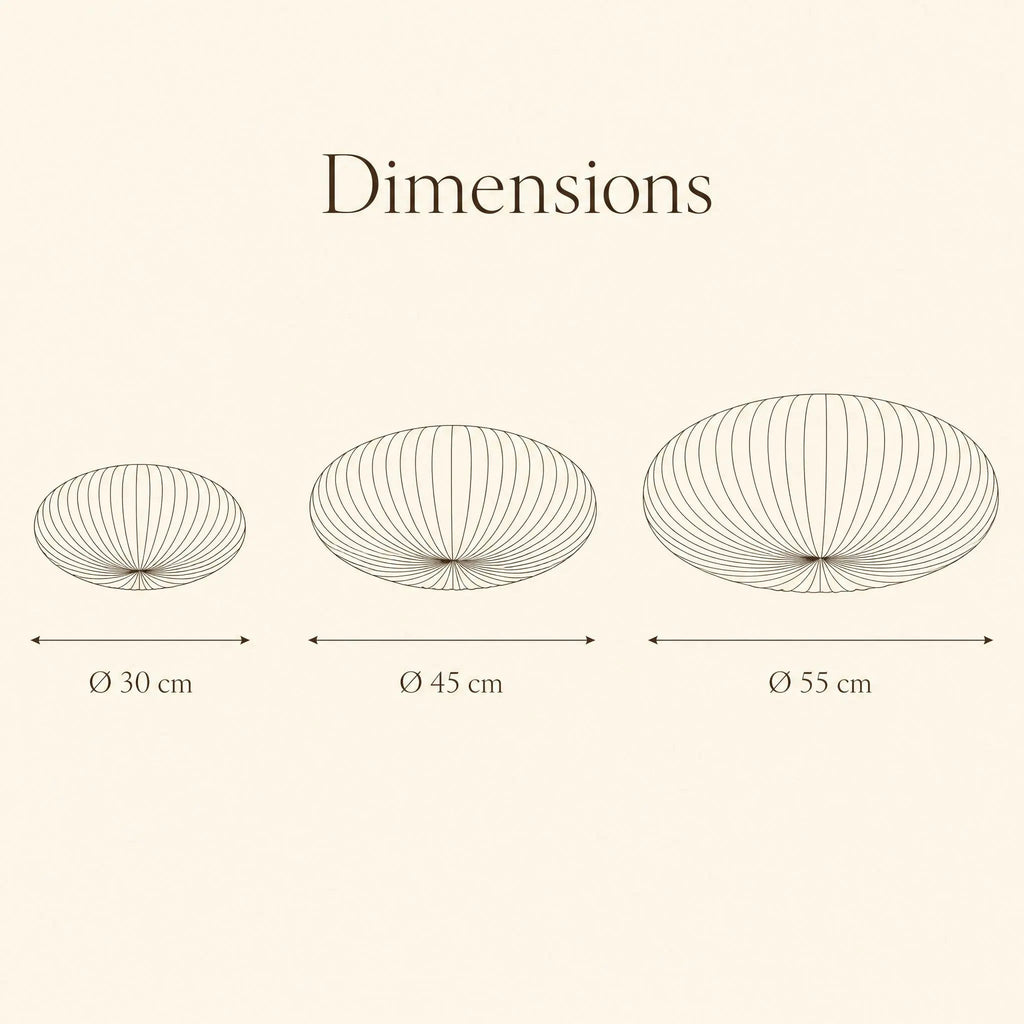 White sculpted flush ceiling light with a pleated rounded shade