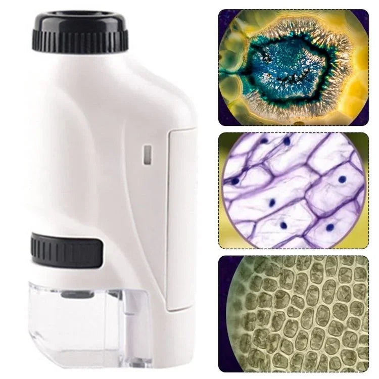 White handheld pocket microscope with clear viewing chamber