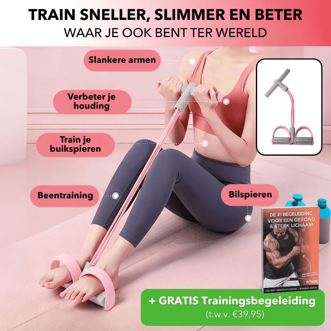 Pink multifunctional resistance band with handles and foot straps