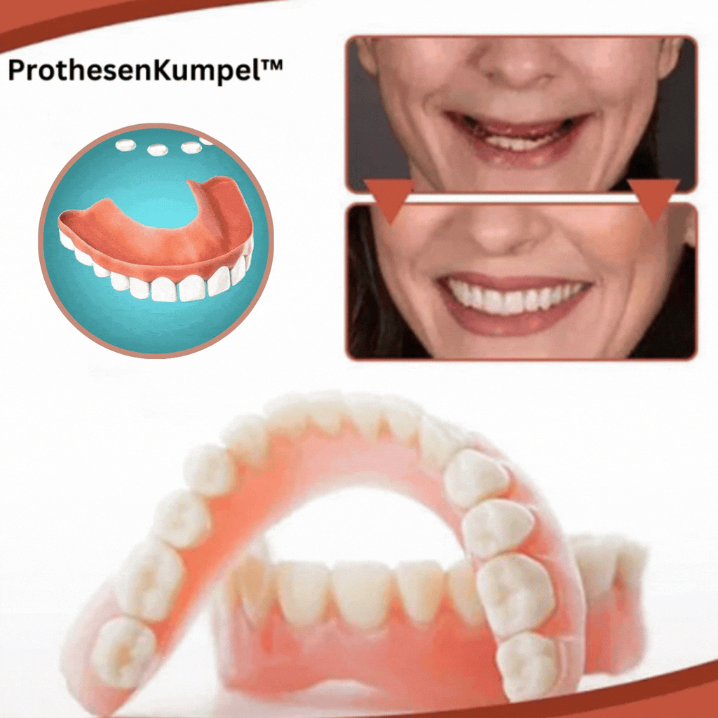 Upper and lower denture set with pink gum sections and white teeth