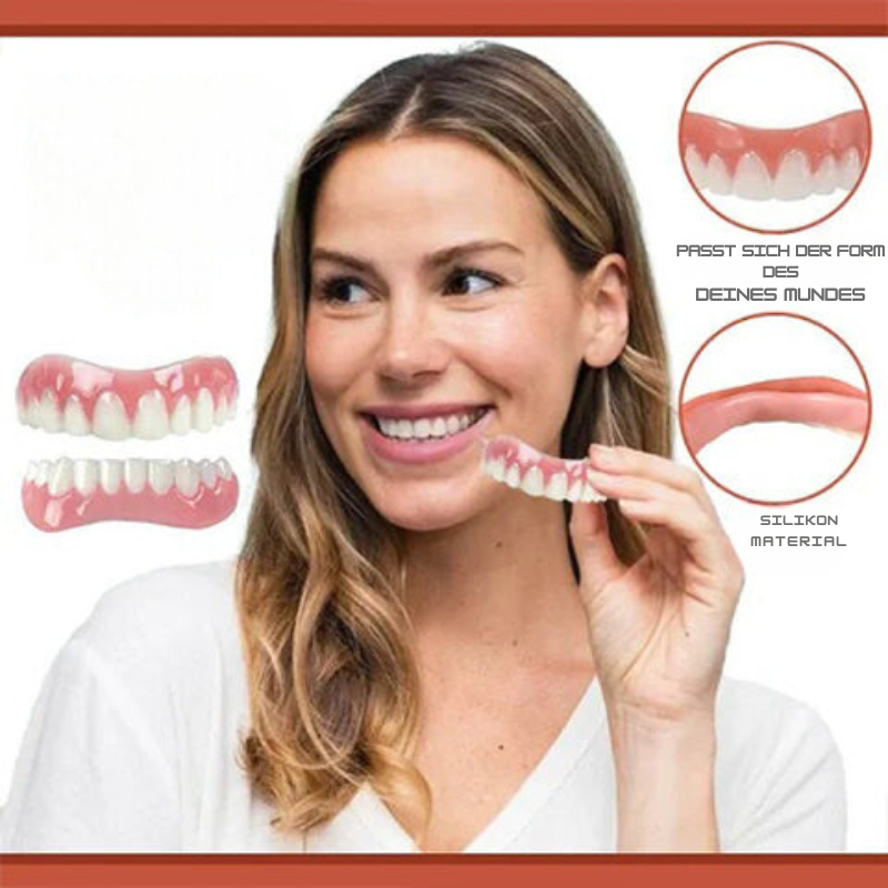 Upper and lower denture set with pink gum sections and white teeth