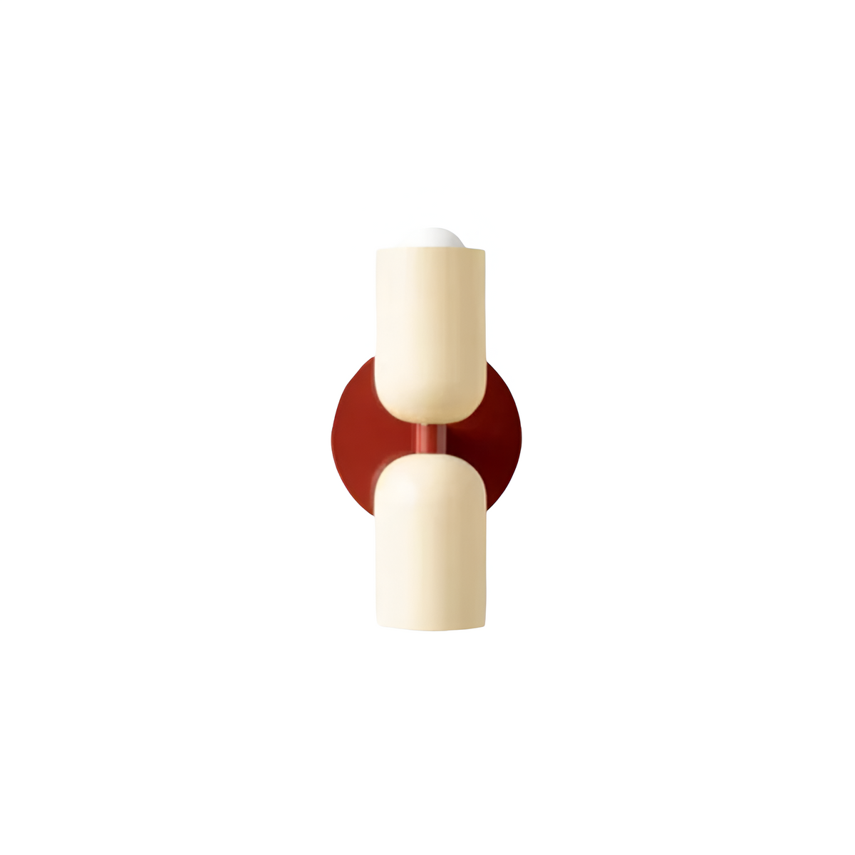 Double head wall light with two cylindrical shades and round backplate