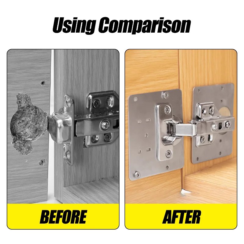 Silver metal furniture hinge repair plates with matching screws