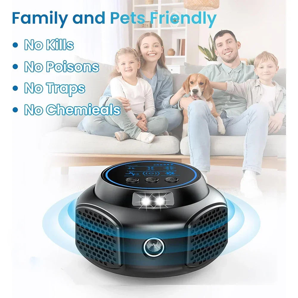 Ultrasonic rodent repeller with speaker grille and top control panel