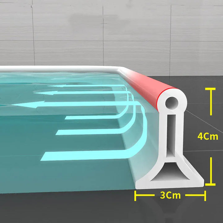 Shaped shower seal strip for bathroom leak prevention