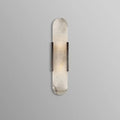 Vertical LED wall sconce with a light marble panel and contrasting side rails