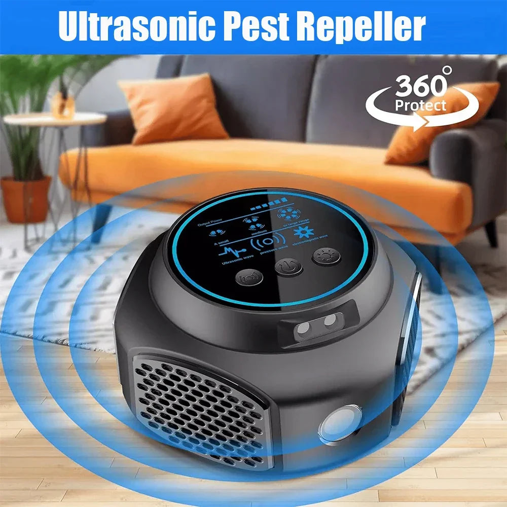 Ultrasonic rodent repeller with speaker grille and top control panel