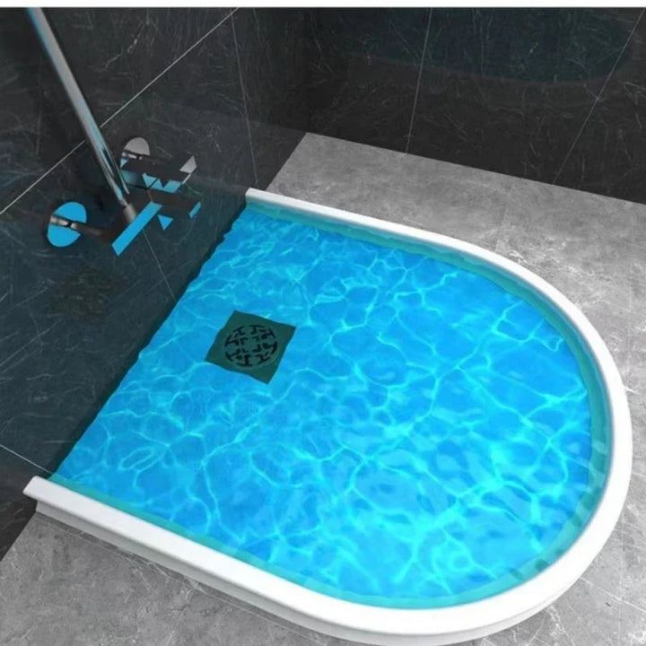 Shaped shower seal strip for bathroom leak prevention