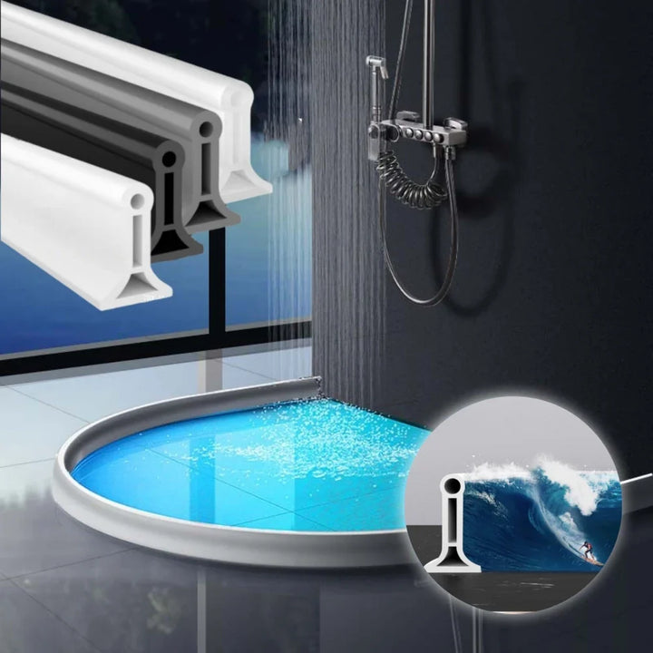 Shaped shower seal strip for bathroom leak prevention