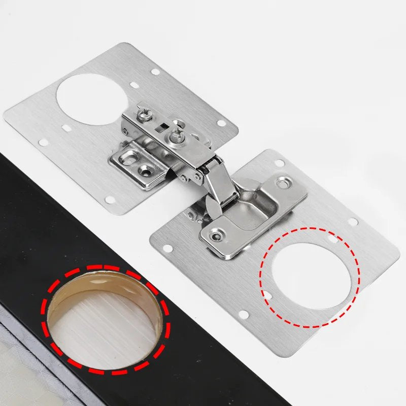 Silver metal furniture hinge repair plates with matching screws