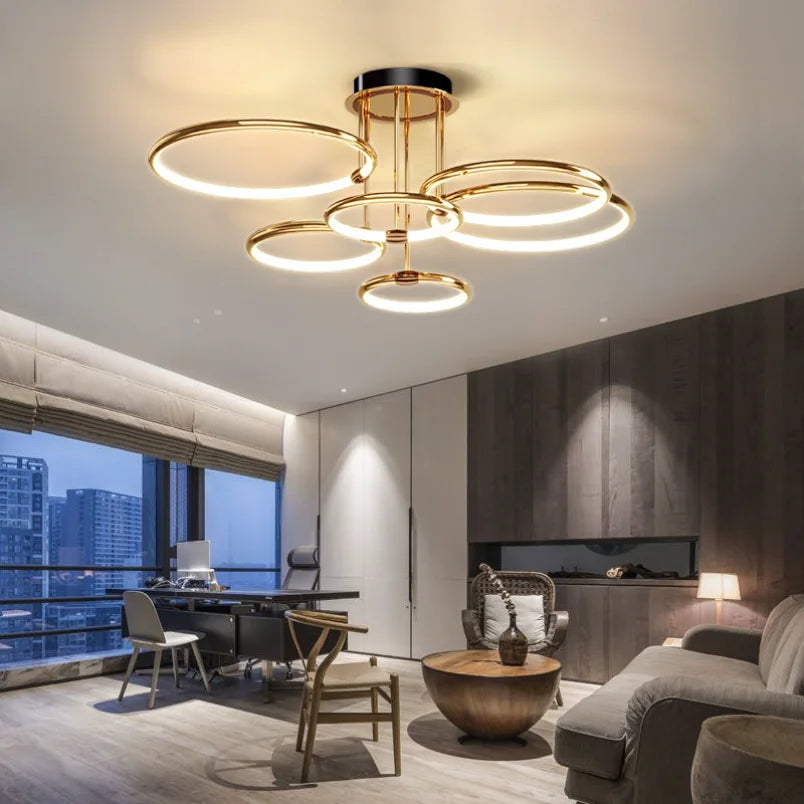 Modern LED ceiling light with four circular geometric rings