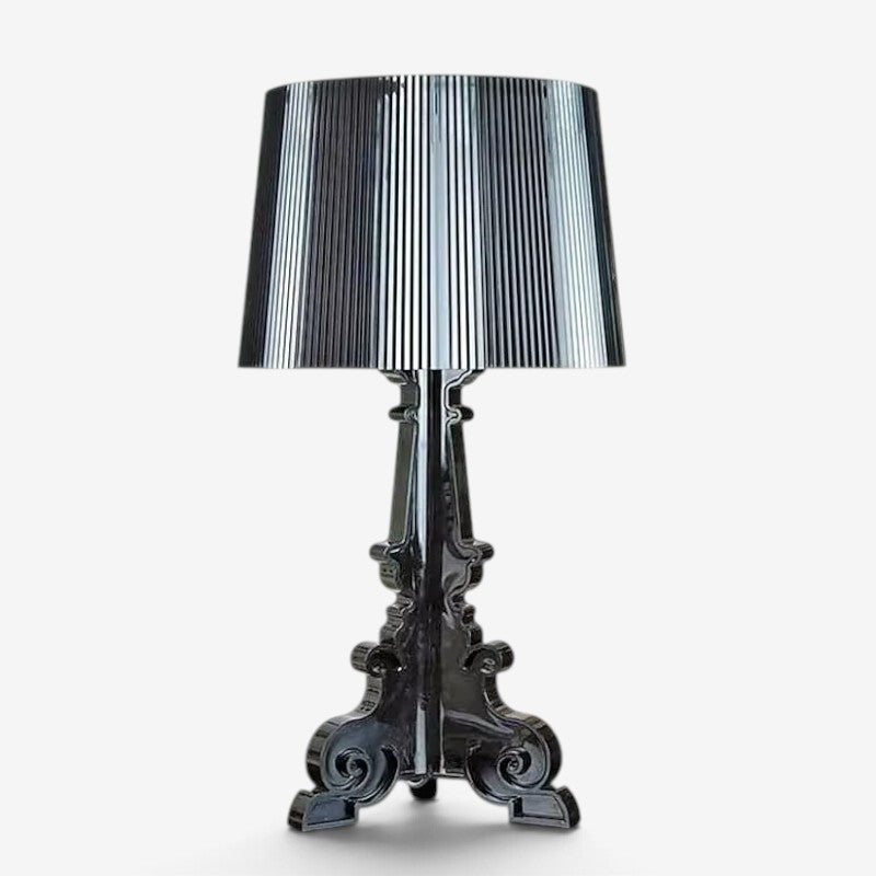 Baroque-style table lamp with ribbed shade and ornate decorative base