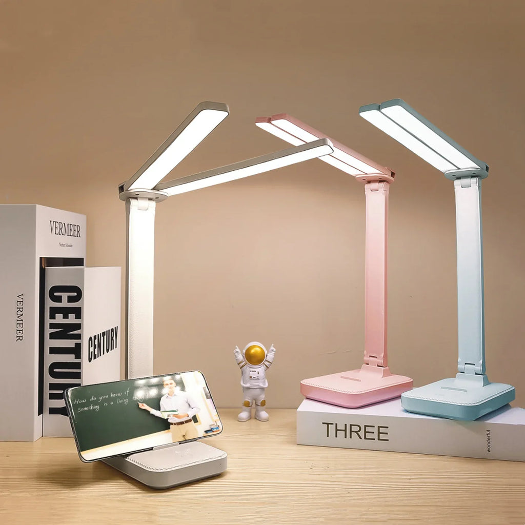 Foldable rechargeable LED desk lamp with touch control and USB cable