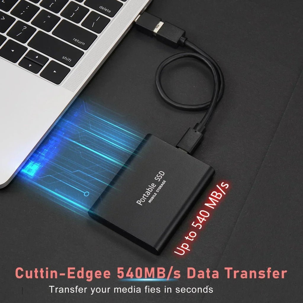 Compact 128GB portable SSD with side connection port
