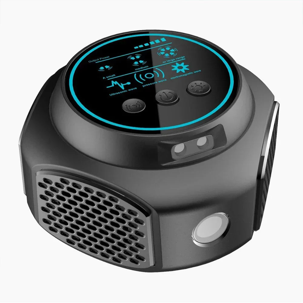 Ultrasonic rodent repeller with speaker grille and top control panel