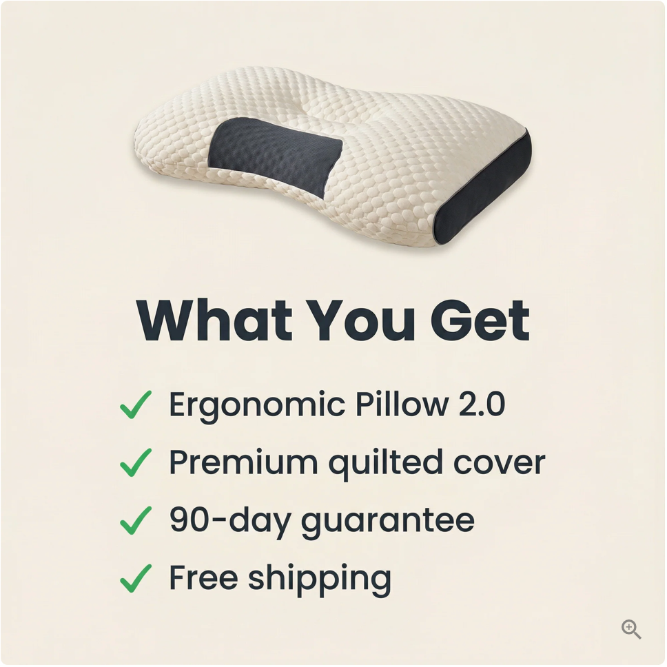 White contoured ergonomic pillow with textured cover and dark grey side panels