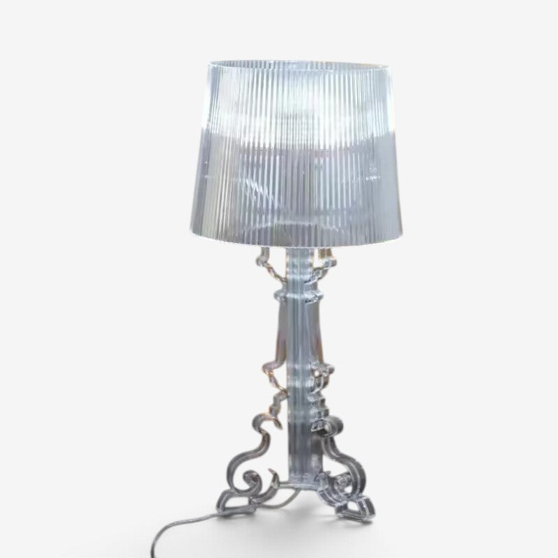 Baroque-style table lamp with ribbed shade and ornate decorative base