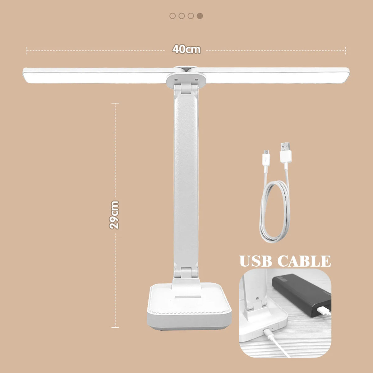 Foldable rechargeable LED desk lamp with touch control and USB cable