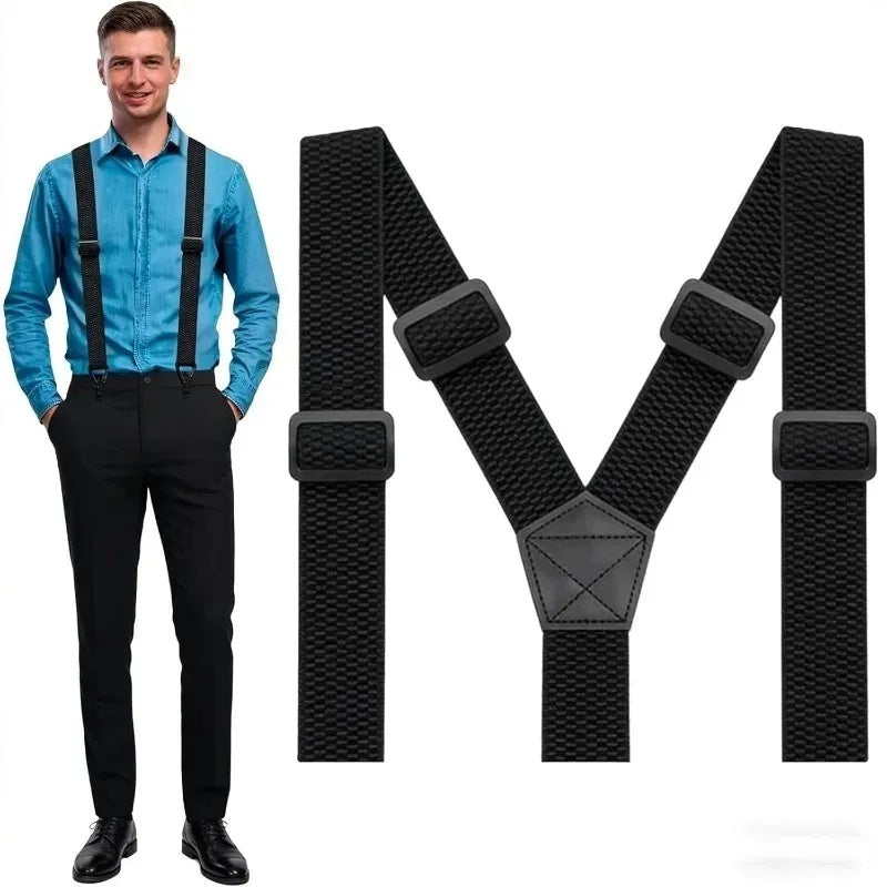 Adjustable clip-on suspenders with three straps and Y-back design