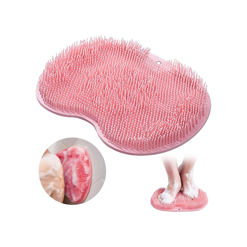 Handheld shower body scrubber with dense flexible bristles and hanging hole