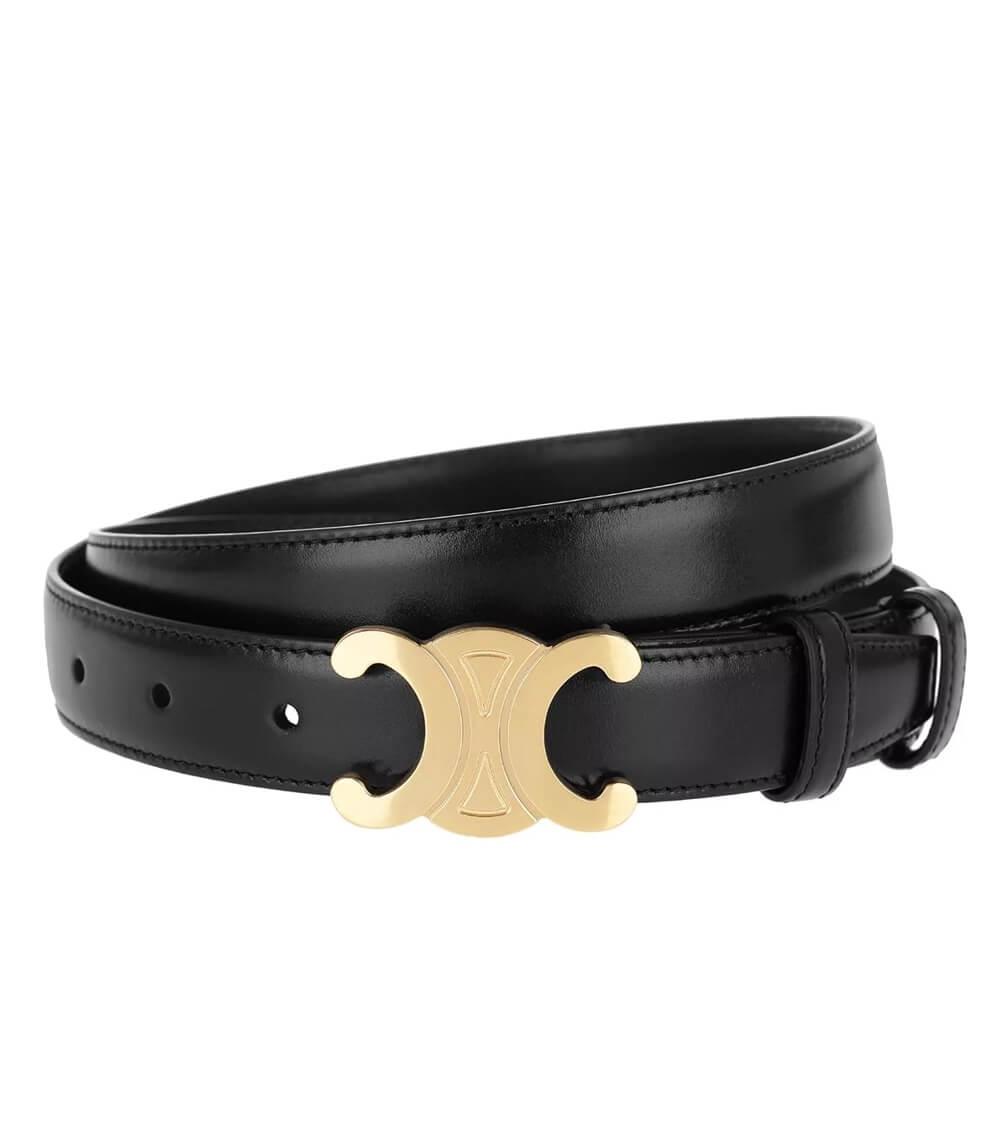 Belt with decorative curved buckle and adjustment holes