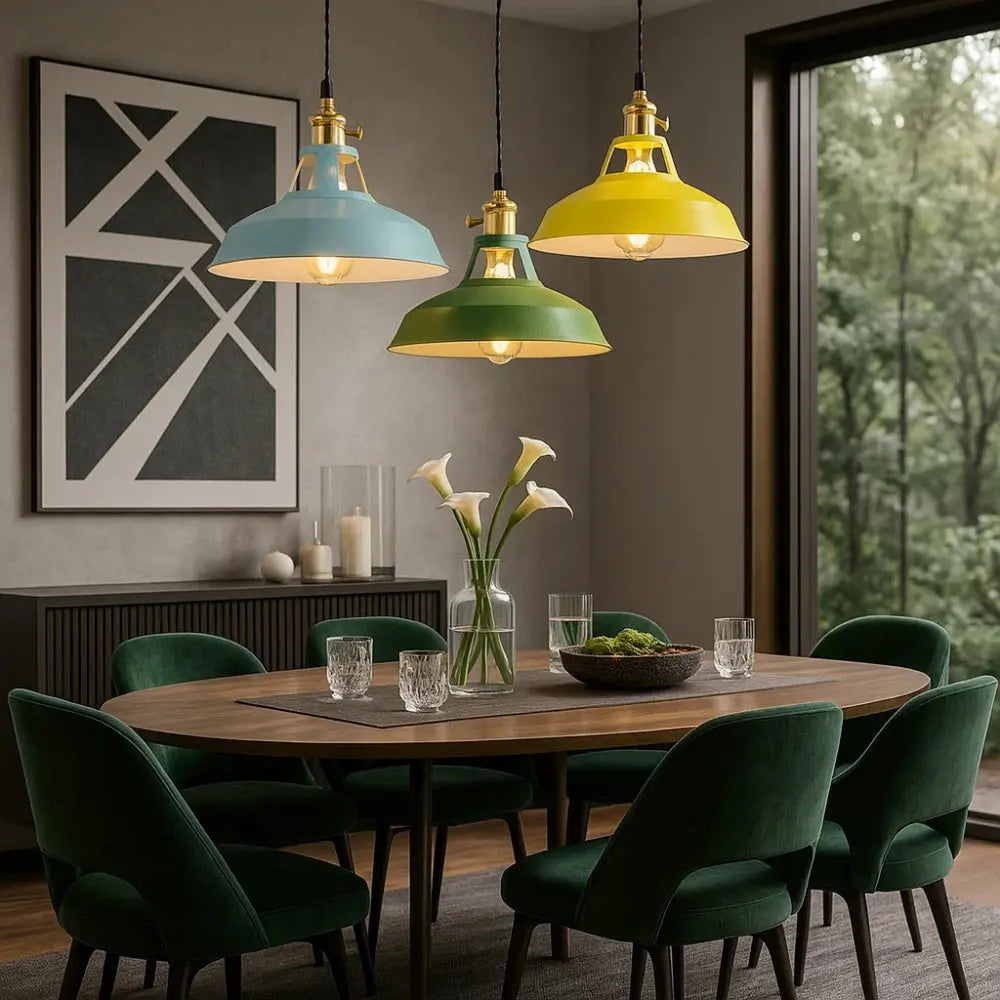 Retro dome pendant ceiling light with hanging cord and round ceiling plate