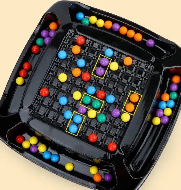 Black strategy board game tray with colourful balls