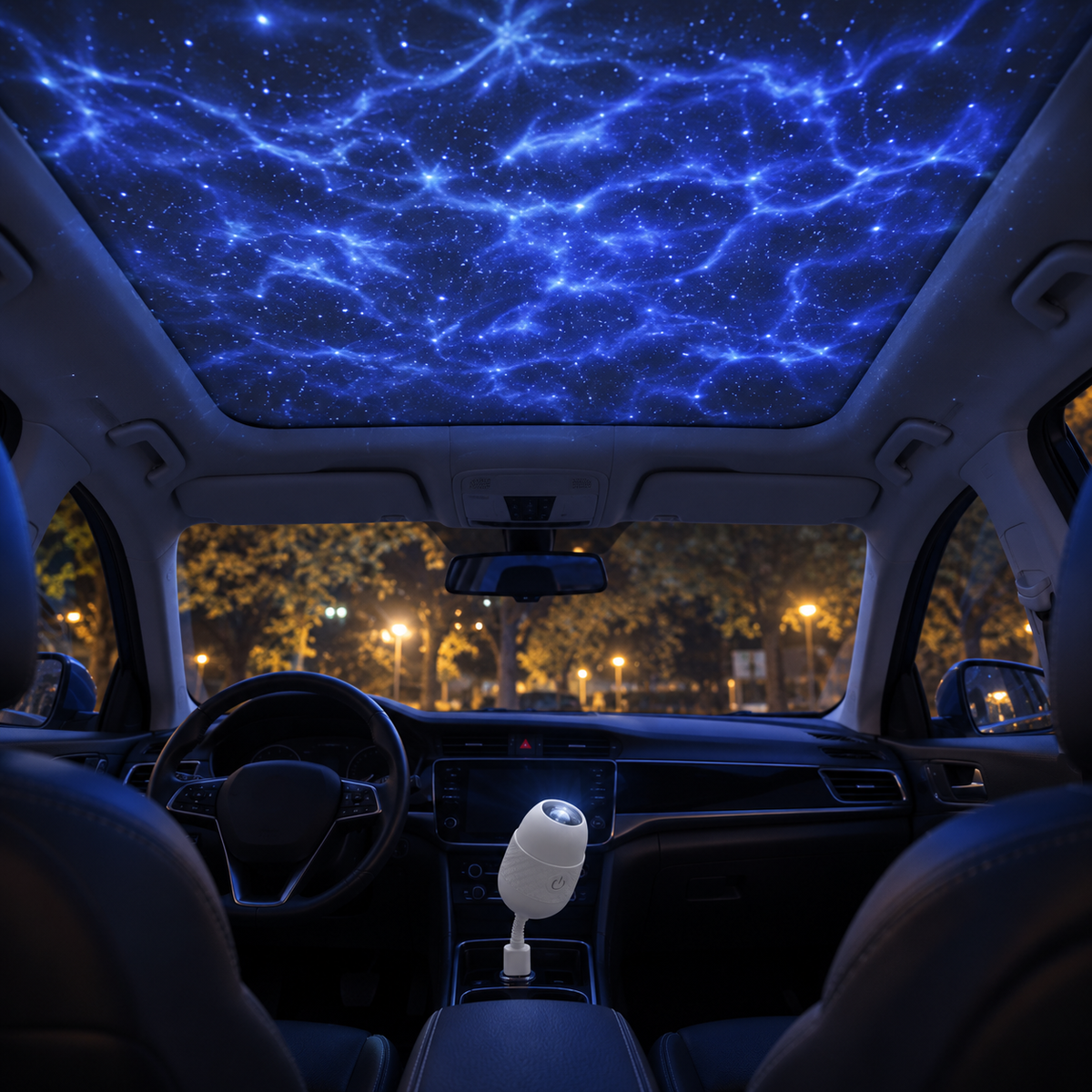 White USB galaxy and ocean projector with three projection discs
