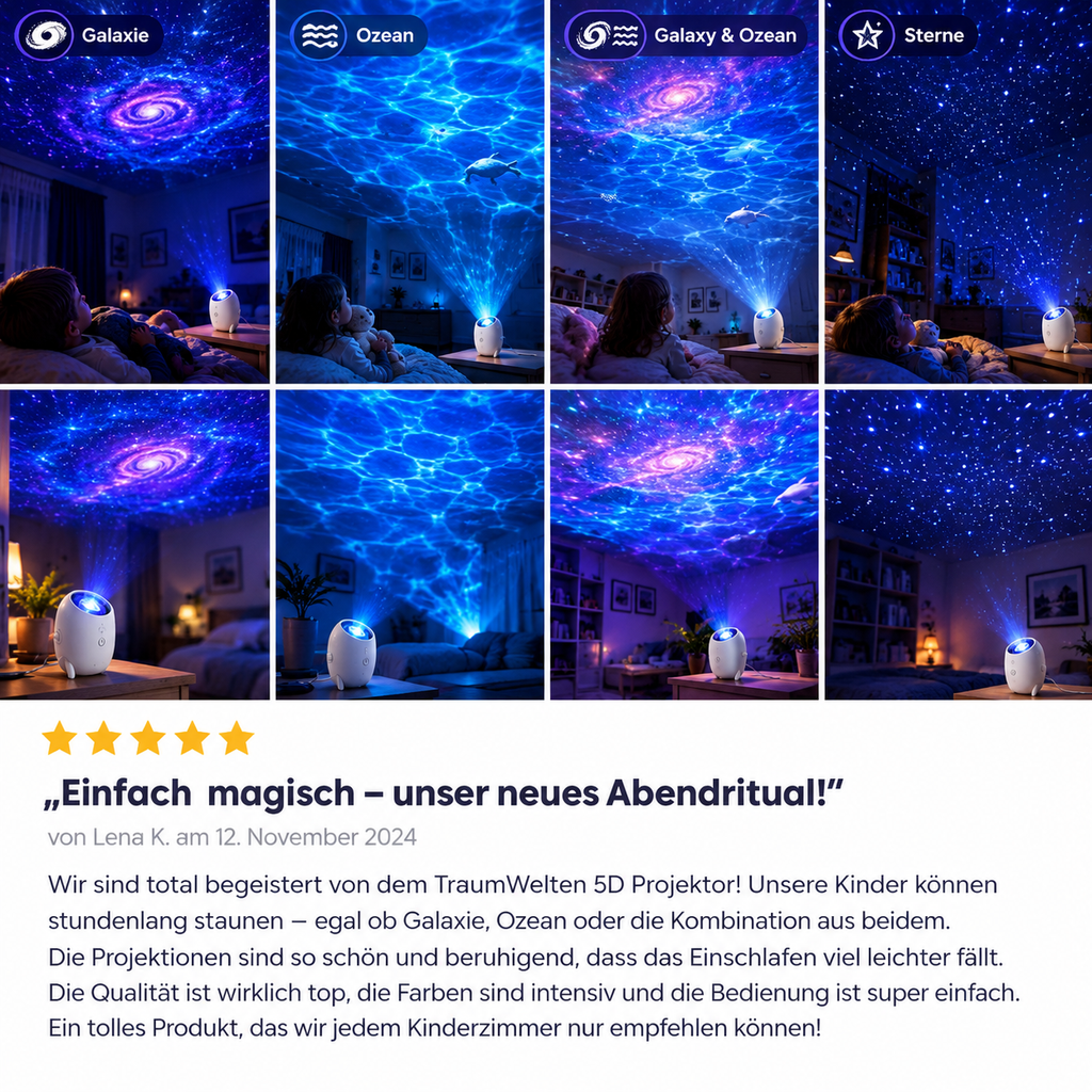 White USB galaxy and ocean projector with three projection discs