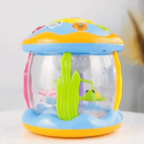 Colourful rotating baby activity toy with musical buttons and sea-life details