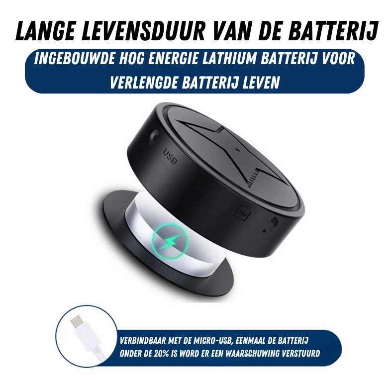 Black round magnetic GPS tracker with USB port and SIM slot marking