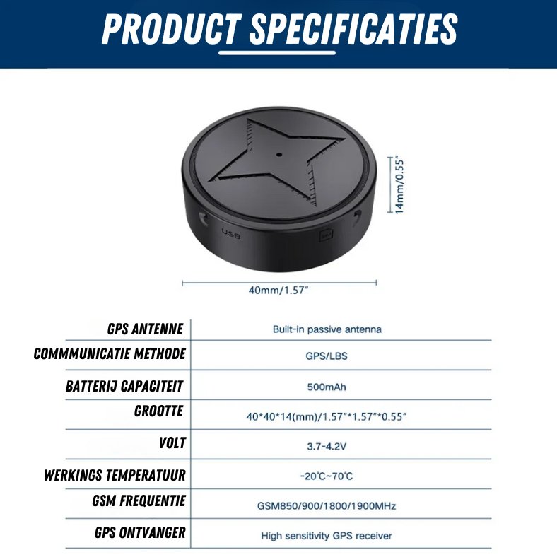Black round magnetic GPS tracker with USB port and SIM slot marking