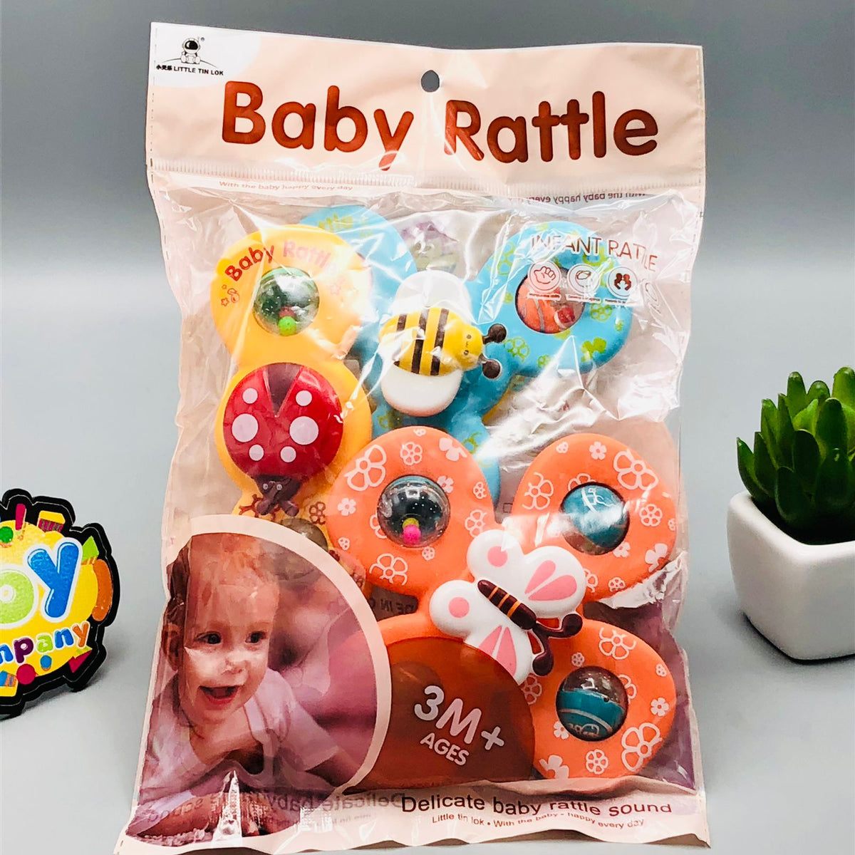 Colourful insect-shaped baby rattle spinning toys with suction cup bases
