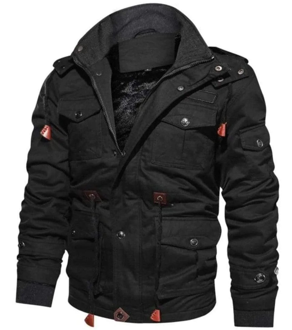 Fleece lined utility parka jacket with multiple pockets and zip front
