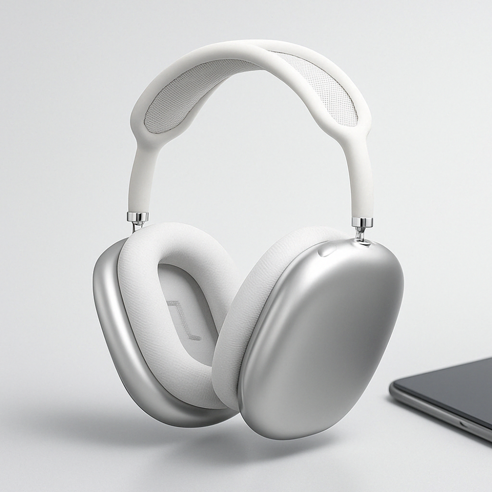 Wireless over-ear headphones with cushioned ear cups and padded headband