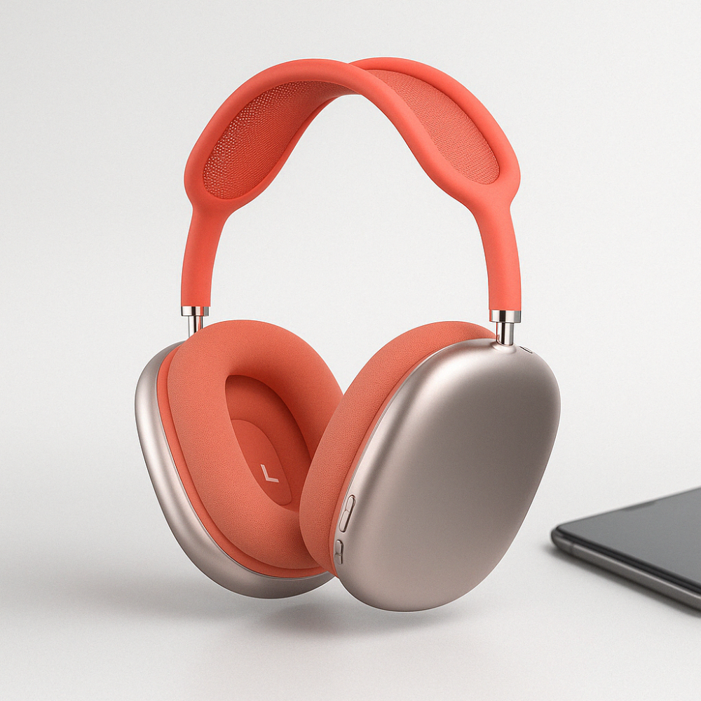 Wireless over-ear headphones with cushioned ear cups and padded headband