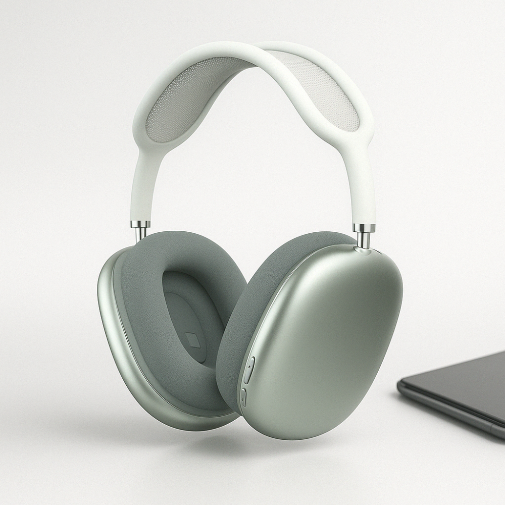 Wireless over-ear headphones with cushioned ear cups and padded headband
