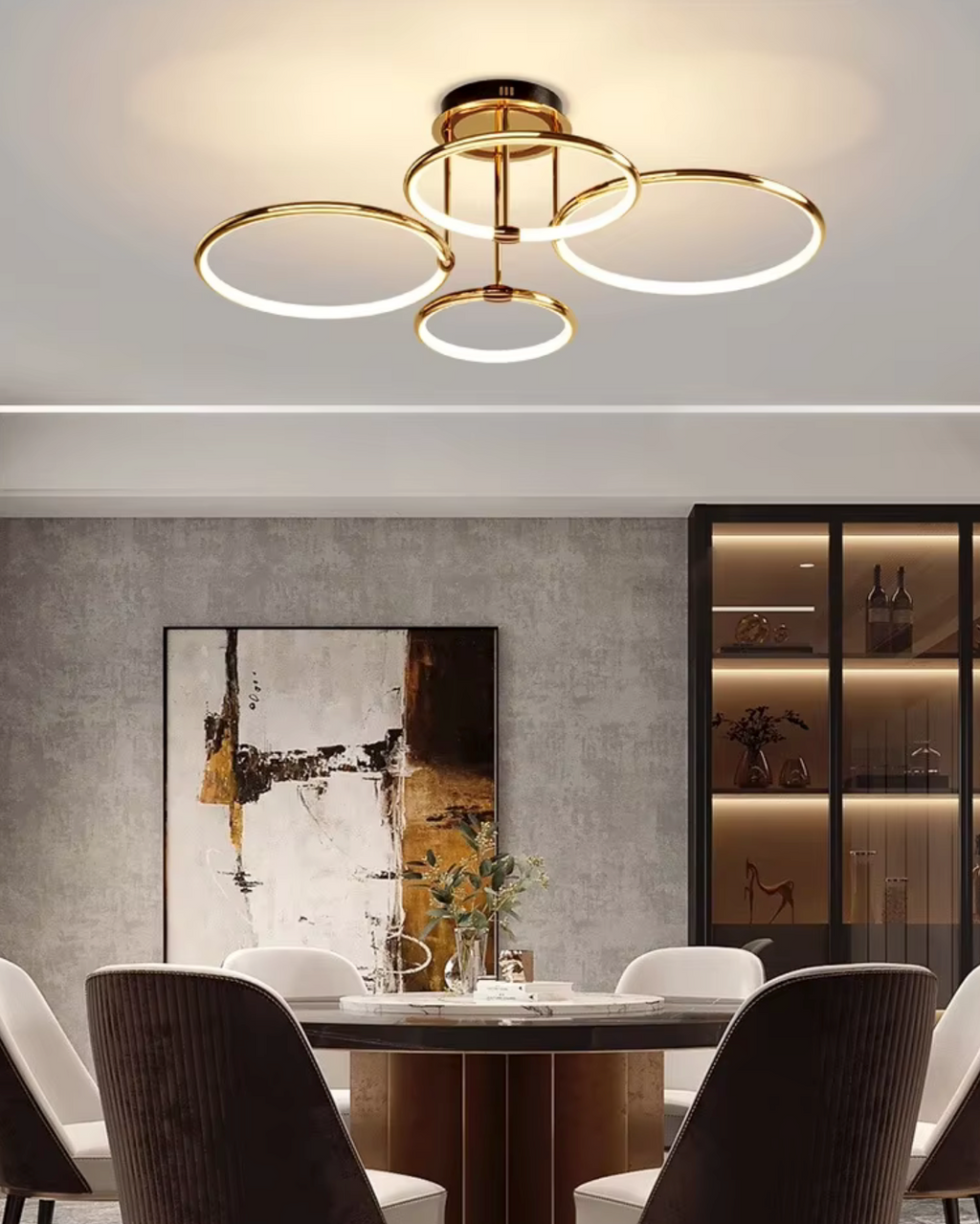 Modern LED ceiling light with four circular geometric rings