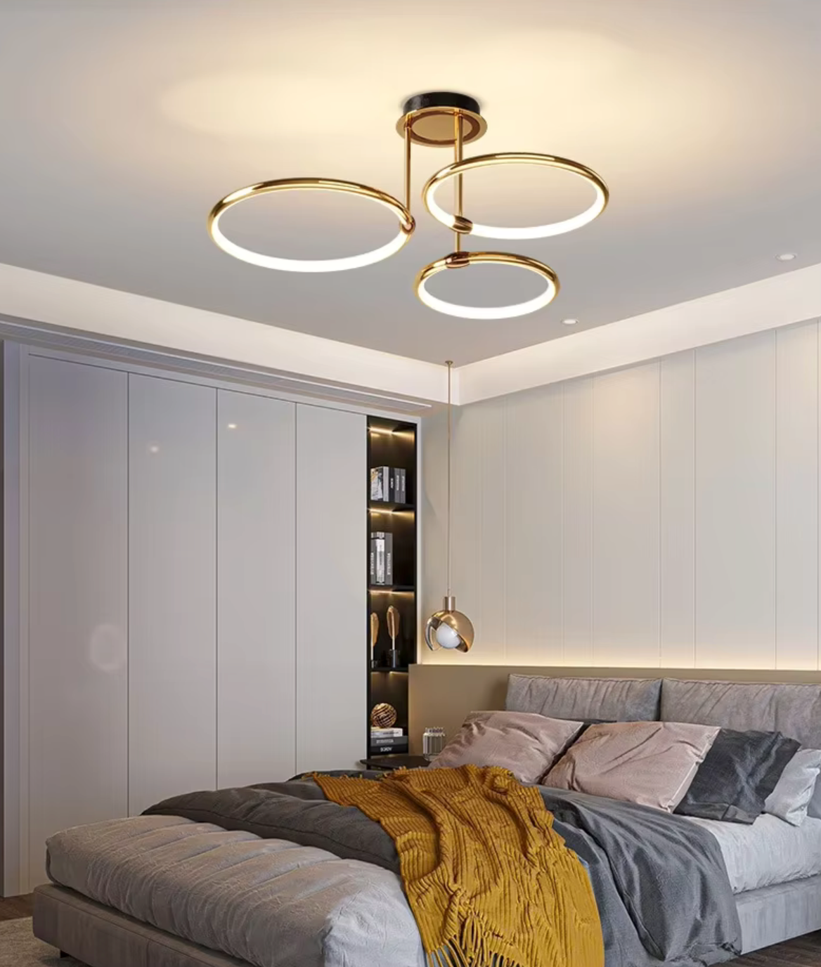 Modern LED ceiling light with four circular geometric rings