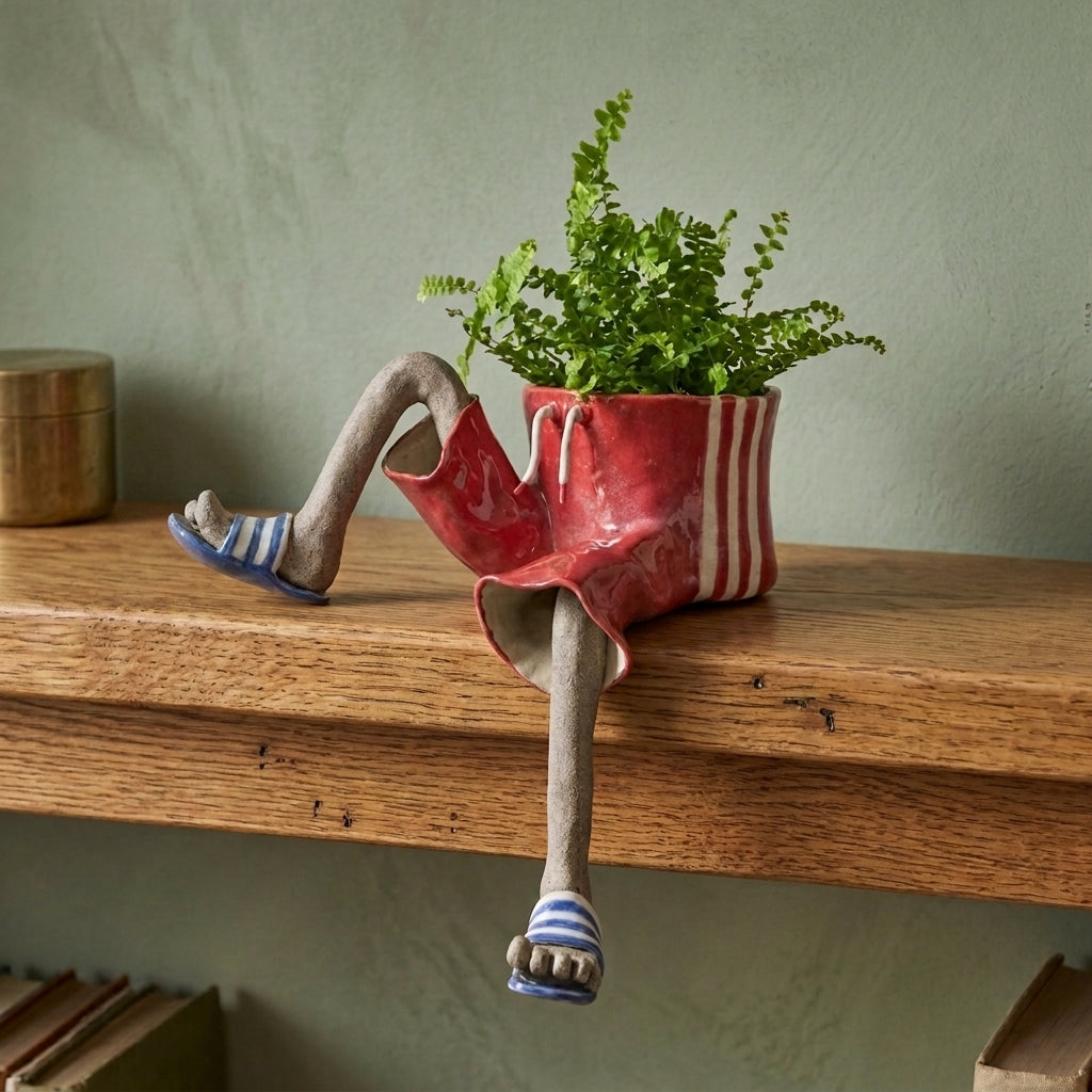 Decorative boot-shaped garden planter with sculpted legs